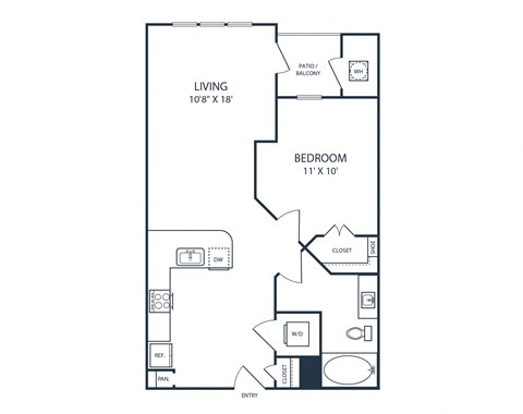 Floor plan for 1 bed, 1 bath, 657 sqft